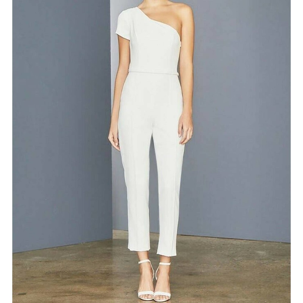 AMSALE NEW Crepe Tailored Jumpsuit One Shoulder Bridal Cropped Size 8